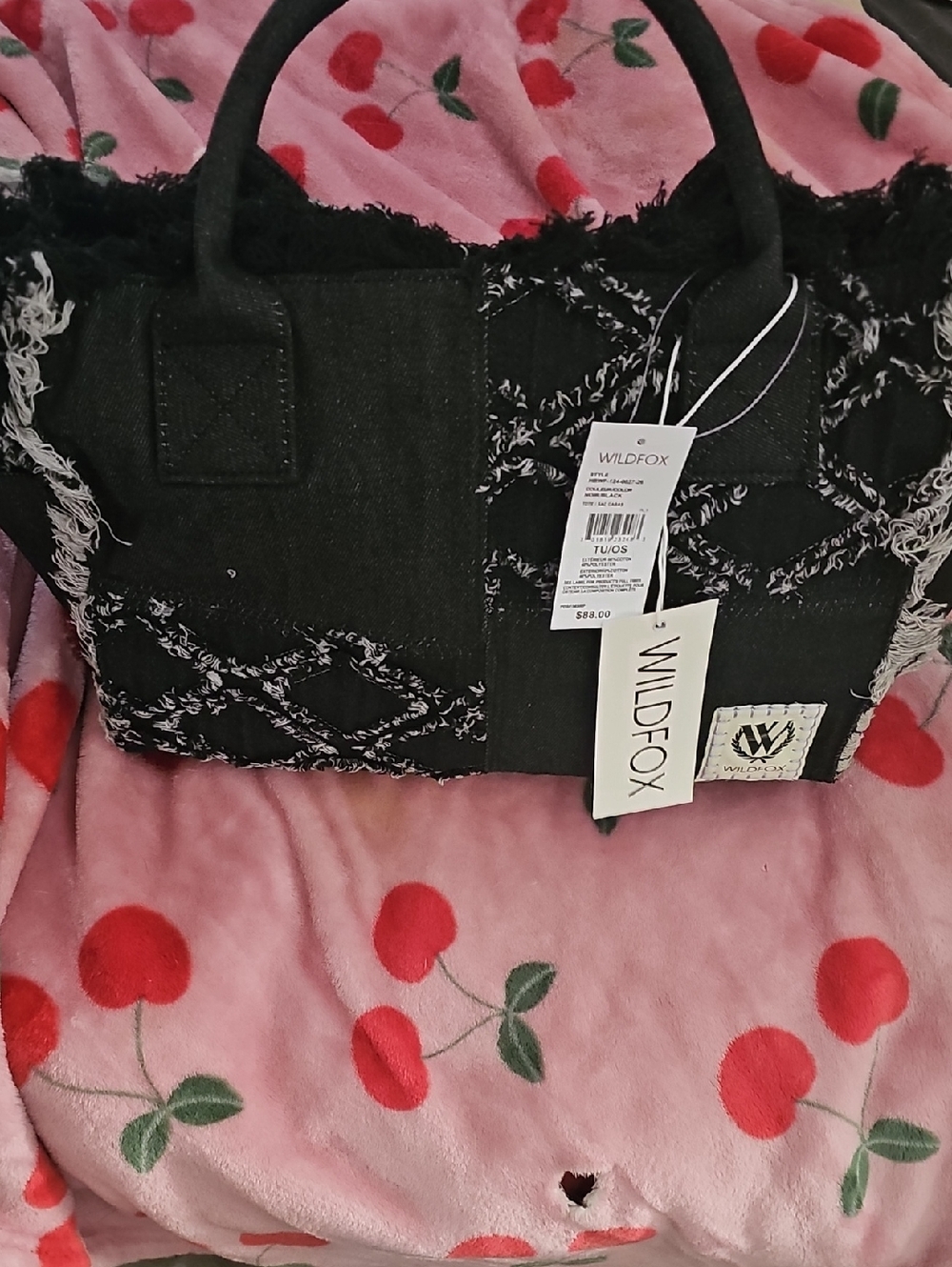 Wildfox Black Tweed Tote with Frayed Detail